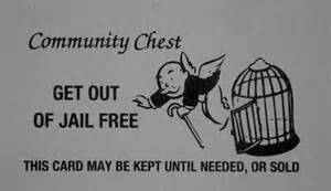 "Get out of jail free" card from Monopoly board game